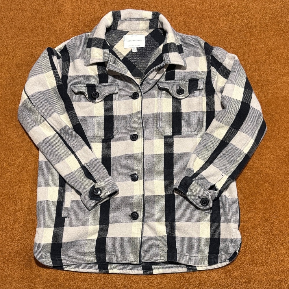 Lucky Brand Black and Cream Plaid Shirt Size Small